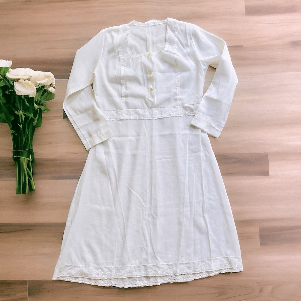 White European Vintage Sleep Gown with Button Down Front and Lace Details